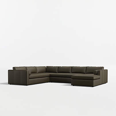 Aris Deep 4-Piece L-Shaped Leather Bench Sectional Sofa with Chaise Lounge