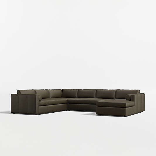 Aris Deep 4-Piece L-Shaped Leather Bench Sectional Sofa with Chaise Lounge