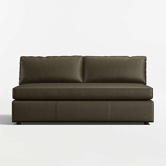Aris Deep Leather Armless Bench Loveseat Sectional Piece