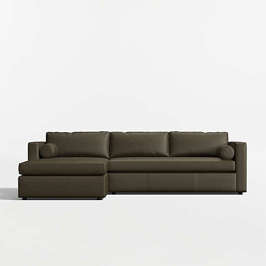 Aris 2-Piece Leather Bench Sectional Sofa with Chaise Lounge