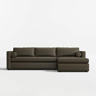 Aris 2-Piece Leather Bench Sectional Sofa with Chaise Lounge