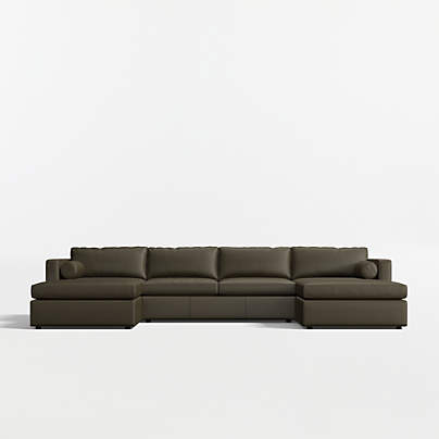 Aris 3-Piece U-Shaped Leather Sectional Sofa with Double Chaise Lounge