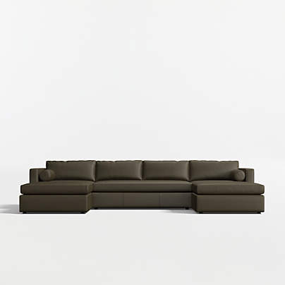Aris 3-Piece U-Shaped Leather Bench Sectional Sofa with Double Chaise Lounge