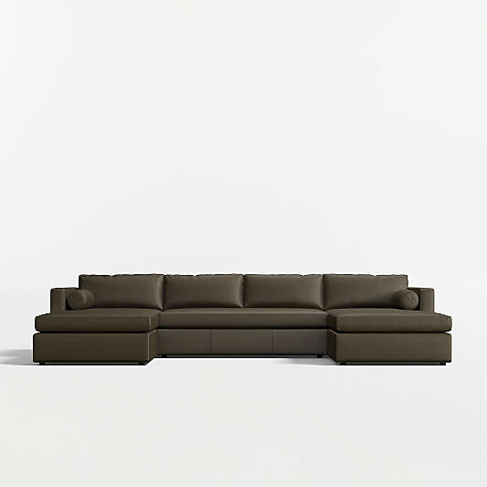 Aris 3-Piece U-Shaped Leather Bench Sectional Sofa with Double Chaise Lounge