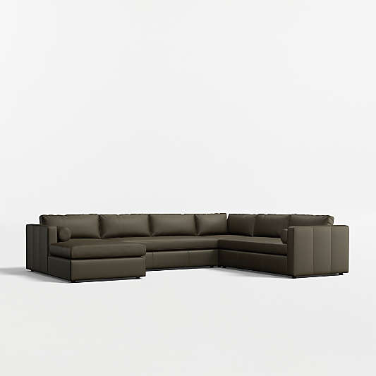 Aris 4-Piece L-Shaped Leather Bench Sectional Sofa with Chaise Lounge