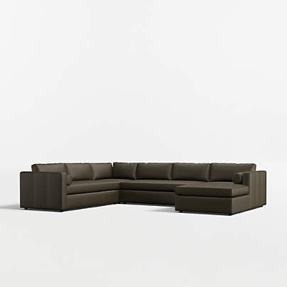 Aris 4-Piece L-Shaped Leather Bench Sectional Sofa with Chaise Lounge