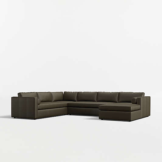 Aris 4-Piece L-Shaped Leather Bench Sectional Sofa with Chaise Lounge