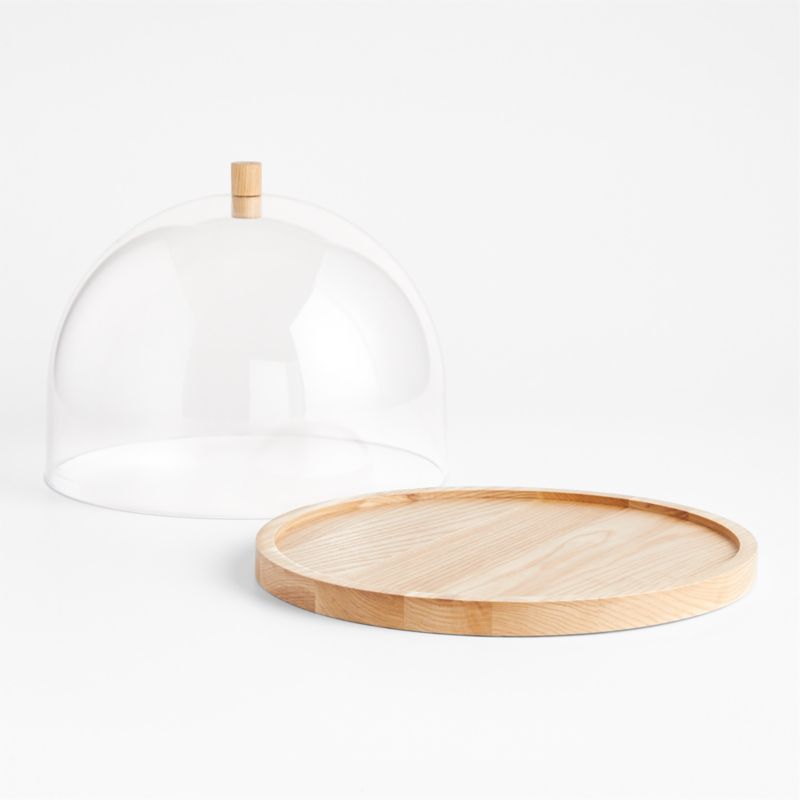 Arla Ash Wood Round Serving Board with Acrylic Lid | Crate & Barrel