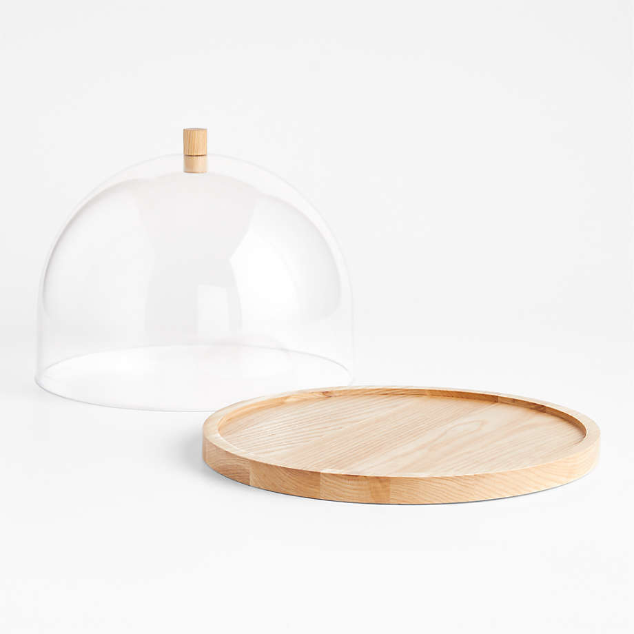 Arla Ash Wood Round Serving Board with Acrylic Lid + Reviews | Crate & Barrel