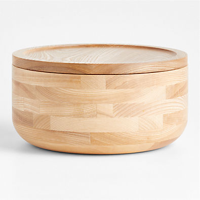 View Arla Ash Wood Round Serving Bowl with Portable Lid details