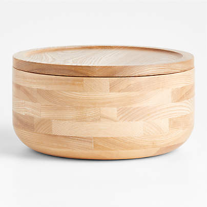 Arla Ash Wood Round Serving Bowl with Portable Lid