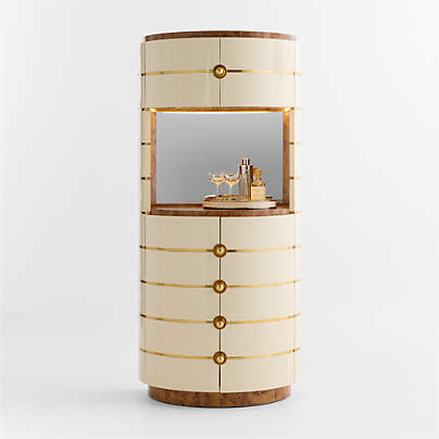 Arlo Burl Wood & Brass 34" Gloss Lacquer Bar Cabinet by Laura Harrier & Tiffany Howell