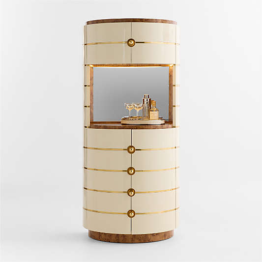 Arlo Burl Wood & Brass 34" Gloss Lacquer Bar Cabinet by Laura Harrier & Tiffany Howell