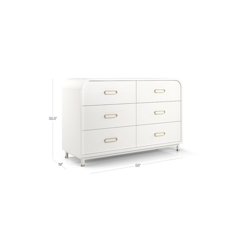 View Arlo White and Gold Wood Wide 6-Drawer Kids Dresser - image 3 of 11