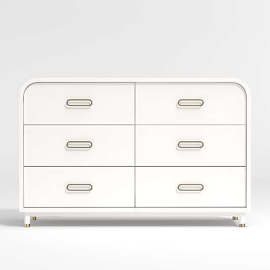 Arlo White and Gold Wood Wide 6-Drawer Kids Dresser