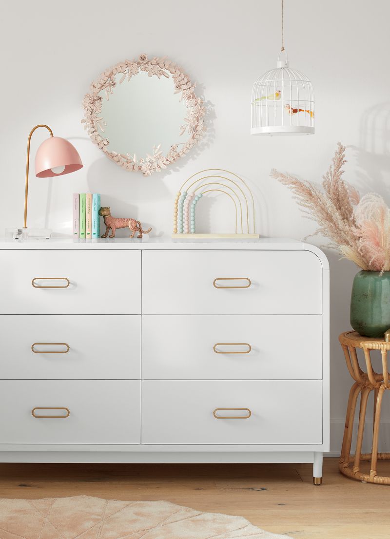 Arlo White and Gold Wood Wide 6-Drawer Kids Dresser - image 4 of 11