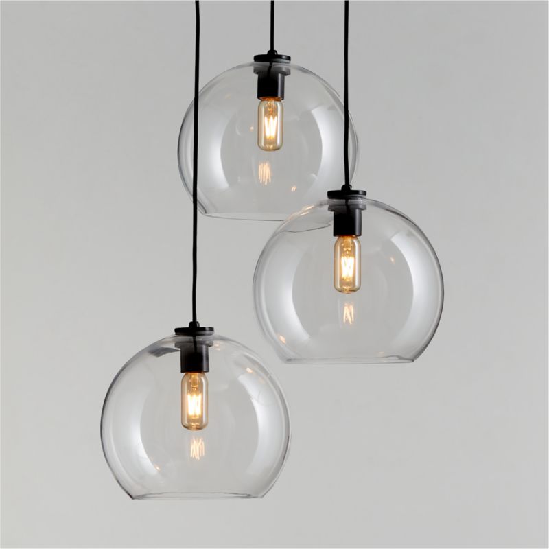 Arren Black 3-Light Pendant with Large Round Clear Glass Shades - image 0 of 5