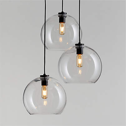 Arren Black 3-Light Pendant with Large Round Clear Glass Shades