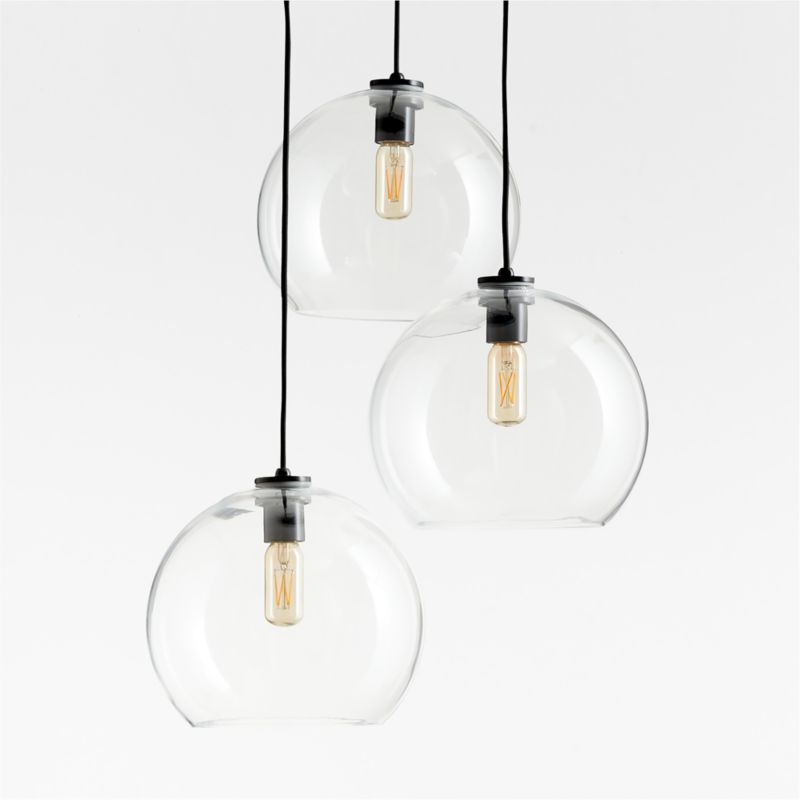 Arren Black 3-Light Pendant with Large Round Clear Glass Shades - image 2 of 5