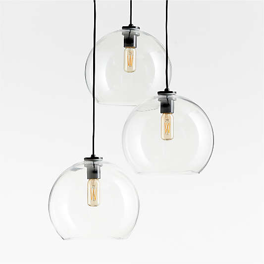 Arren Black 3-Light Pendant with Large Round Clear Glass Shades