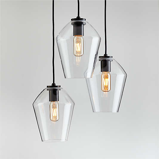 Arren Black 3-Light Round Pendant with Angled Clear Glass Shades 16"