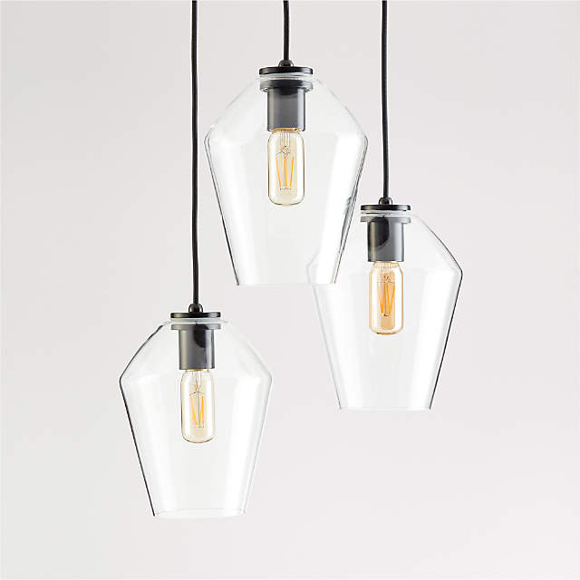 Arren 3-Light Round Pendant Angled Clear Glass Shades Crate & Barrel