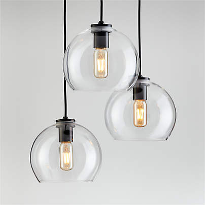 Arren Black 3-Light Round Pendant with Round Clear Glass Shades