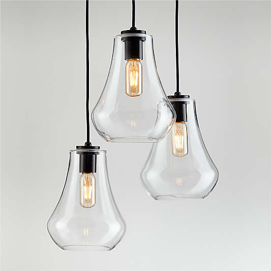 Arren Black 3-Light Round Pendant with Teardrop Clear Glass Shades