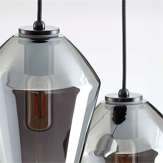 Arren Black 3-Light Round Pendant with Angled Silver Glass Shades 16"