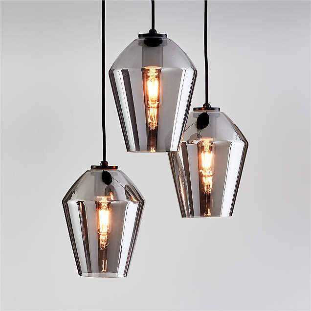 Arren Black 3-Light Round Pendant with Round Silver Glass Shades ...