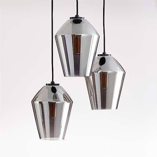 Arren Black 3-Light Round Pendant with Angled Silver Glass Shades