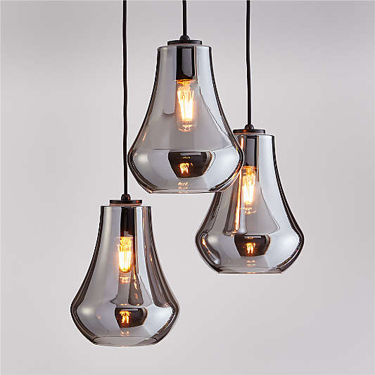 Arren Black 3-Light Linear Pendant with Teardrop Silver Glass Shades