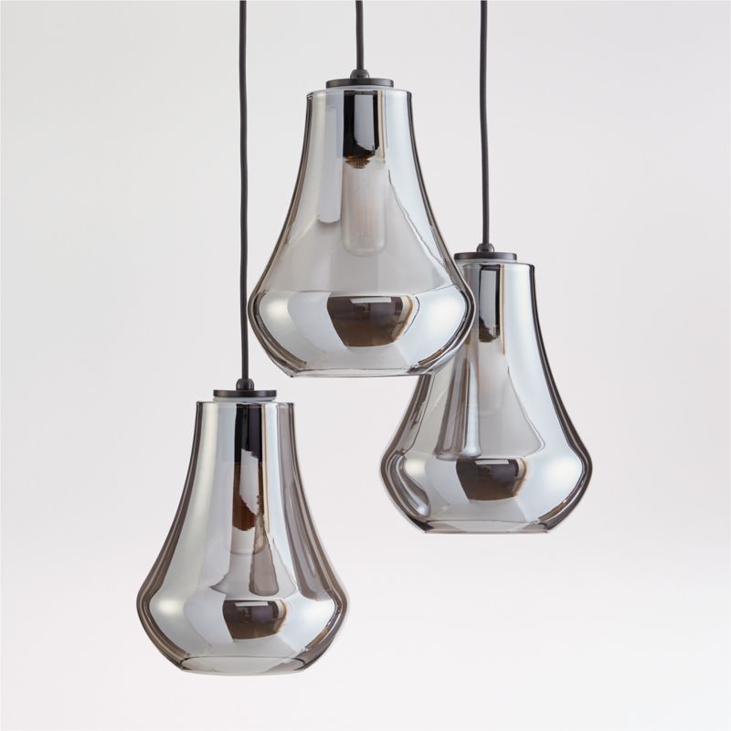 Arren Black 3-Light Linear Pendant with Teardrop Silver Glass Shades