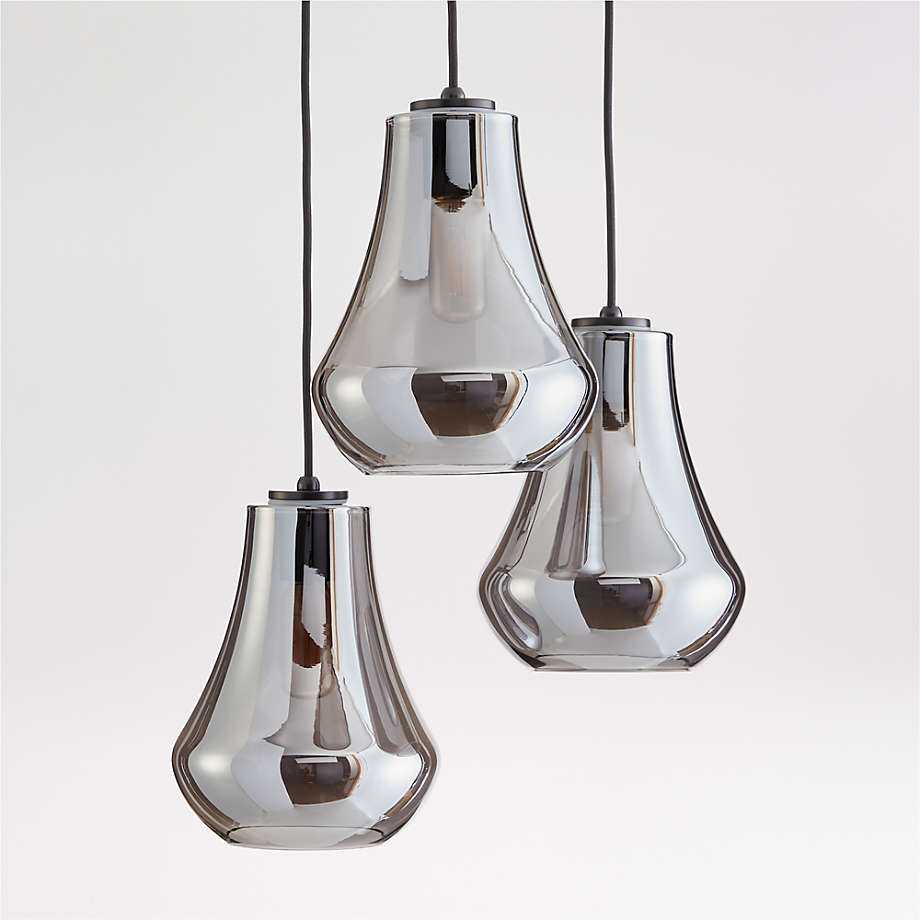 Arren Black 3Light Linear Pendant with Teardrop Silver Glass Shades
