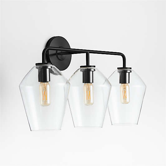 Arren Black 3-Light Wall Sconce with Clear Angled Shades