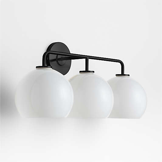 Arren Black 3-Light Wall Sconce with Milk Round Shades