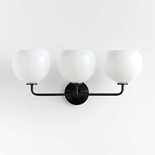 Arren Black 3-Light Wall Sconce with Milk Round Shades