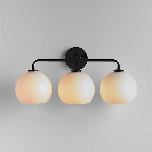 Arren Black 3-Light Wall Sconce with Milk Round Shades