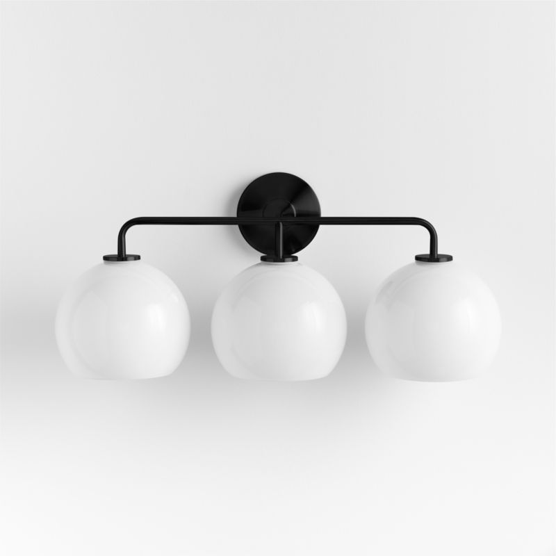 Arren Black 3-Bathroom Vanity Light Wall Sconce with Milk Round Shades ...