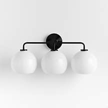 Arren Black 3-Bathroom Vanity Light Wall Sconce with Milk Round Shades ...