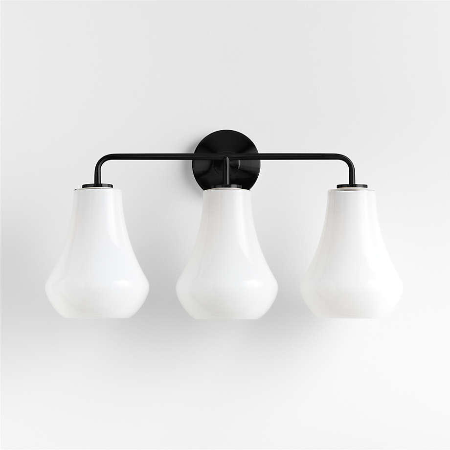 Arren Black 3-Bathroom Vanity Light Wall Sconce with Milk Teardrop ...