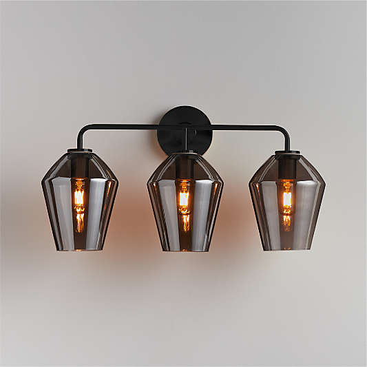 Arren Black 3-Light Wall Sconce with Silver Angled Shades