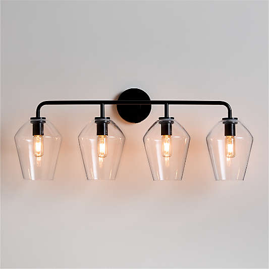 Arren Black 4-Light Wall Sconce with Glass Shades