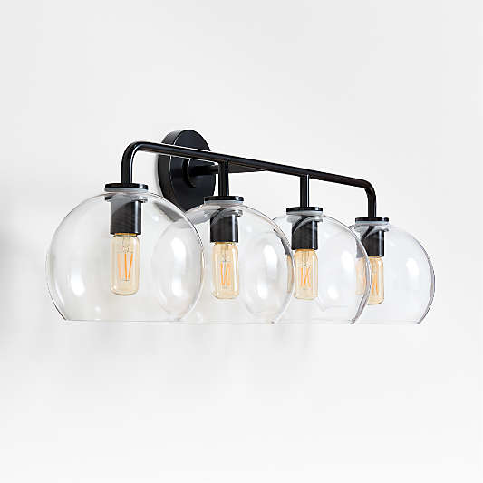 Arren Black 4-Light Wall Sconce Light with Clear Glass Round Shade