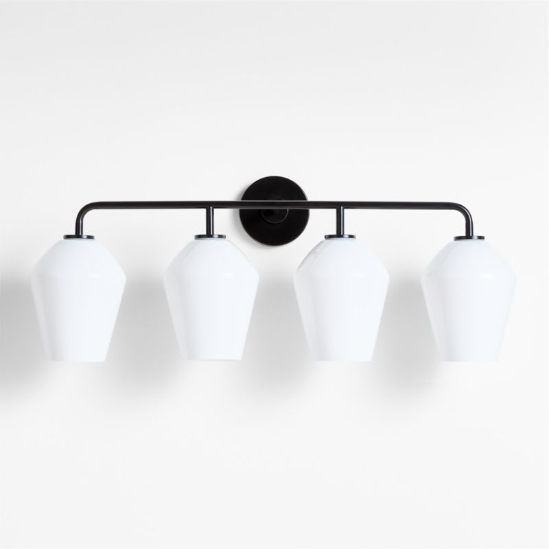 Arren Black 4-Light Wall Sconce Light with Milk Glass Angled Shade - image 2 of 6