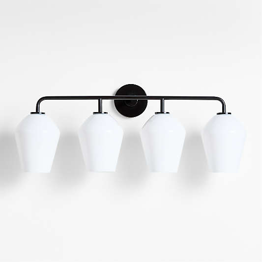 Arren Black 4-Light Wall Sconce Light with Milk Glass Angled Shade