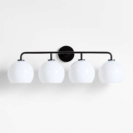 Arren Black 4-Light Wall Sconce Light with Milk Glass Round Shade