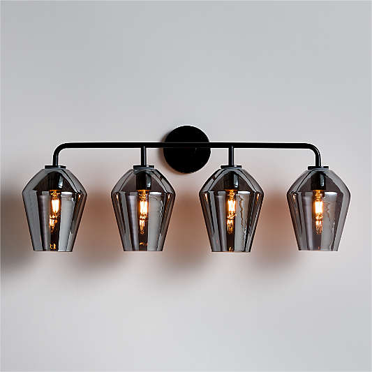 Arren Black 4-Light Wall Sconce Light with Silver Glass Angled Shade