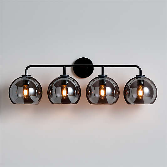 Arren Black 4-Light Wall Sconce Light with Silver Glass Round Shade