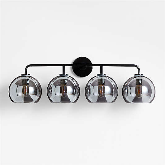 Arren Black 4-Light Wall Sconce Light with Silver Glass Round Shade